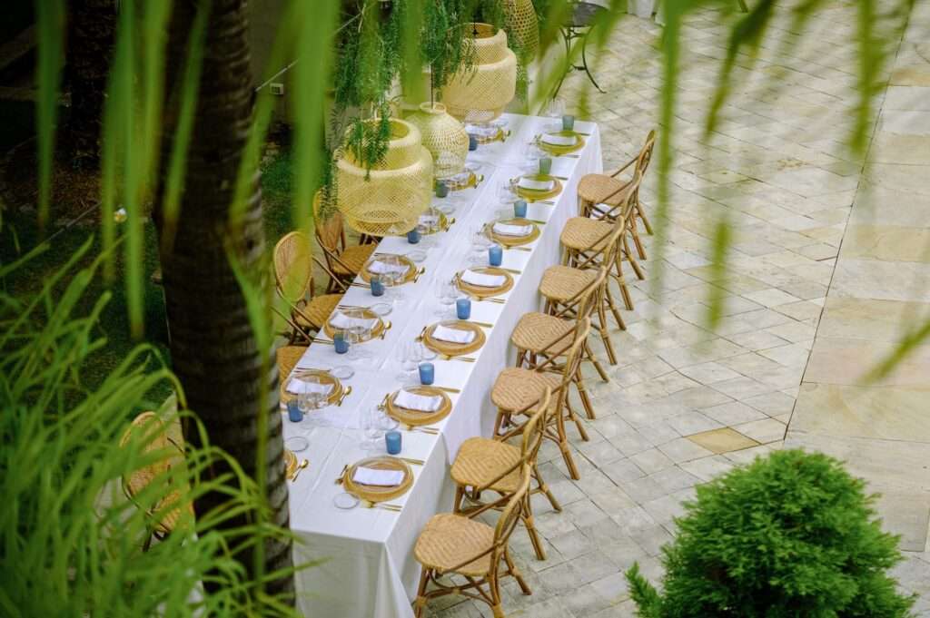 Served table for banquet on terrace