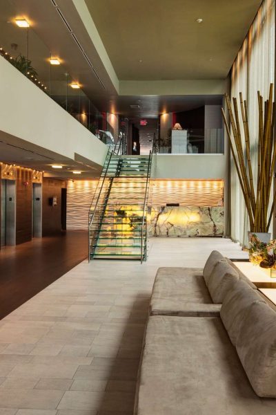 Lounge area in hotel lobby