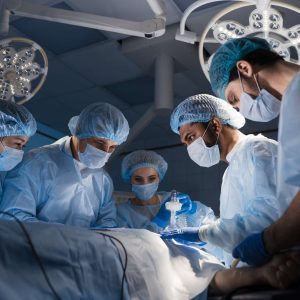 Surgeons perform a complex operation to save a human life at hospital